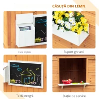 Outsunny Cabană de joacă pentru copii casă de grădină din lemn cu ușă și ferestre, banc, cutie poștală, tablou, de la 3 la 8 ani(m-5)