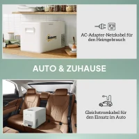 Outsunny 22 Liter Campingkoelkast, Autokoelkast, Koelbox met LED-Licht, AC- en DC-Adapter, Stille Werking, Crèmewit(m-5)
