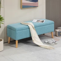 HOMCOM Sitzbank mit Stauraum, bis 220 kg, Leinenoptik, 110x39x45cm, Blau(m-10)