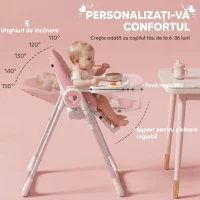 AIYAPLAY Scaun de Masă Pliabil pentru Copii 6-36 Luni cu Înălțime Reglabilă, Dublă Tăviță Lavabilă, Roți, Roz(m-4)