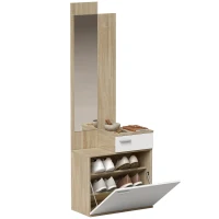 HOMCOM Garderobe mit Spiegel, Klappschuhschrank, Sitzbank, Schublade, Ablagetisch 61x30x170 cm Weiß(m-8)