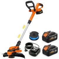 Outsunny Trimmer cu Acumulator 2-în-1, Tăietor de Iarbă 18V cu 2 Baterii de 4Ah, Încărcător, Tija Telescopică, Cap Înclinat, Mâner Reglabil, Tăiere 25cm, 8000 RPM, Ușor pentru Gazon și Grădină(m-12)