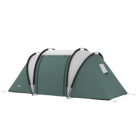 Outsunny Lichtgewicht Waterafstotende Campingtent voor 4-5 Personen met 3 Kamers, Zijdeur en Ramen in Donkergroen(m-10)