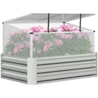 Outsunny Raised Beds for Garden with Mini Greenhouse, Galvanised Outdoor Planters and Cold Grame, for Herbs and Vegetables(m-1)