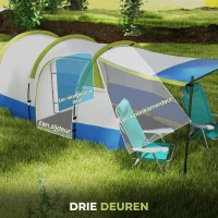 Outsunny campingtent, voor 3 personen, lamphaak, drie ingangen, waterdicht, groen(m-5)