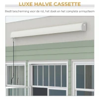 Outsunny Elektrische/Handmatig Uitschuifbare Zonnescherm, Volledig Gesloten Cassette, Afstandsbediening, Aluminium Frame, 3 x 2,5 m, Lichtgrijs(m-6)