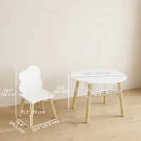 AIYAPLAY Masă pentru copii cu scaune și spațiu de depozitare, set de mobilier pentru copii 3 piese în alb și natural pentru camera de joacă și dormitor(m-2)