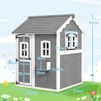 Outsunny Căsuță de joacă pentru copii, casă pentru interior și exterior cu ușă, ferestre și lădiță pentru flori, lemn de brad, gri(m-3)