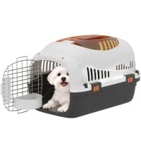 PawHut Plastic Pet Carrier Hard Shell Dog Cat Carrier Max 4 KG Steel Door Feed Bowl Secure Lock 49 x 32 x 31 cm(m-14)