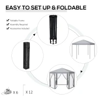 Outsunny 3 x 3(m) Pop Up Gazebo Hexagonal Foldable Canopy Tent Outdoor Event Shelter with Mesh Sidewall, Adjustable Height and Roller Bag, Grey(m-4)