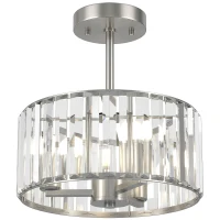 HOMCOM Semi Flush Mount Modern Crystal Chandelier Ceiling Light, Crystal Ceiling Light Fixture with E14 Base, Silver Tone(m-13)