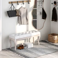 HOMCOM Banco Pé de Cama com Pés de Madeira e Assento Acolchoado para Dormitório Entrada Corredor 110x37x49 cm Creme(m-9)