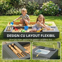 AIYAPLAY Set ladă pentru nisip 2 piese 150x90 cm lemn ladă de nisip cu bancă spațiu depozitare plită chiuvetă detașabilă mărgele abac Galben(m-9)