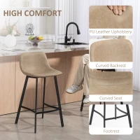 HOMCOM Bar Stools Set of 2, PU Leather Dining Stools with Backrest, Footrest, Light Brown(m-5)