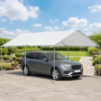 Outsunny Carpa Garaje para Coche 3x6 m Cochera Portátil Impermeable con Toldo de Tela PE y Marco de Acero Galvanizado Blanco(m-9)