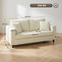 HOMCOM Canapea 2 locuri din catifea cu caneluri, Canapea de living modernă 170 cm, Șezut lat, Pernă cu arcuri, Crem(m-3)