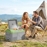 Outsunny Nevera Portátil Eléctrica 17,4L Refrigerador de Coche 12V-220V -20℃ a +20 ℃ con Pantalla Luz LED 61x34x32,4 cm Gris(m-2)