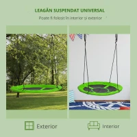 Outsunny Balanță cuib de pasăre rotundă, coș de balanță Ø 110 cm, 4 inele incluse, metal epoxidic, Oxford de înaltă densitate, verde(m-4)