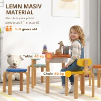 AIYAPLAY Set de 5 piese masă și scaune pentru copii, cu buzunar de depozitare, formă de floare, pentru camera de joacă, camera copiilor, lemn, multicolor(m-5)