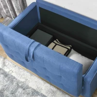 HOMCOM Modern Loveseat Sofa, Compact 2 Seater Sofa with Hidden Storage, 117cm Tufted Cotton Couch with Wood Legs, Blue(m-12)