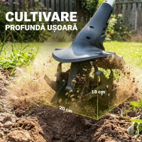 Outsunny Motosapă Fără Fir 18V, Lățime de Lucru 20cm, Adâncime 18cm, 4 Lame, Mâner Reglabil, pentru Grădină și Terenuri, Bateria și Încărcătorul Nu Sunt Incluse(m-5)
