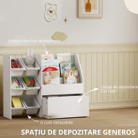 AIYAPLAY Mobilier depozitare copii depozitare jucării copii 6 cutii detașabile și cutie mare pe roți 100 x 30 x 80 cm alb(m-6)