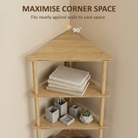 HOMCOM Bamboo Storage Shelf, 5-tier Corner Shelf, Freestanding Shelving Unit for Living Room, Home Office, Natural Wood Finish(m-4)