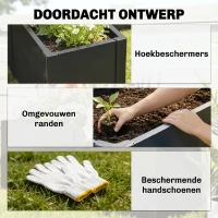Outsunny L-vormig verhoogd bed, weerbestendig plantenbak van verzinkt staal 150 x 150 x 55 cm zwart(m-6)