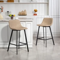 HOMCOM Bar Stools Set of 2, PU Leather Dining Stools with Backrest, Footrest, Light Brown(m-10)