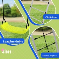 Outsunny 4 în 1 balansoar portic pentru copii cu 2 șezlonguri de balansoar, scară cățărătoare și plasă de escaladă verde(m-5)