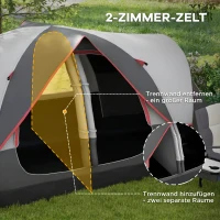 Outsunny Campingzelt, 2 Räume, Trennwand, für 3 Personen, Regenschutz, Grau(m-5)