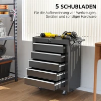 HOMCOM gereedschapskist, gereedschapskast, op wieltjes, 5 laden, staal, zwart(m-4)
