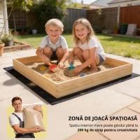 AIYAPLAY Cutie de nisip din lemn pentru copii cu excavator, cutie de nisip pentru copii cu scaun rotativ 360° și căptușeală 184x90x56 cm natural(m-5)