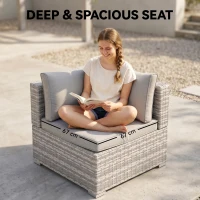 Outsunny Outdoor PE Rattan Corner Sofa, Garden Wicker Furniture Single Sofa Chair w/ Cushions, Light Grey(m-5)