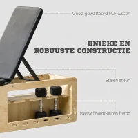 HOMCOM Halterbank met halterrek, 1 opbergmand, verstelbaar in 6 posities, massief hout, naturel + zwart(m-7)