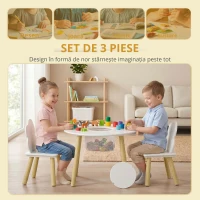 AIYAPLAY Masă pentru copii cu scaune și spațiu de depozitare, set de mobilier pentru copii 3 piese în alb și natural pentru camera de joacă și dormitor(m-6)