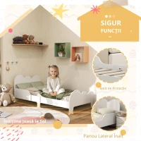 AIYAPLAY Pat pentru copii la sol 70x140 cm cu barieră de siguranță, somieră cu lamele inclusă și decorațiuni în formă de nor, alb(m-7)