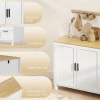 HOMCOM Modernes Sideboard mit Soft-Close-Türen, Kaffeebar-Schrank mit 3 Schubladen und verstellbarem Einlegeboden, Weiß(m-7)