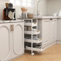 HOMCOM 5-laagse Keukentrolley, Houten Uiterlijk, Rolbaar, Metalen Frame, 4 Lades, Wit(m-6)
