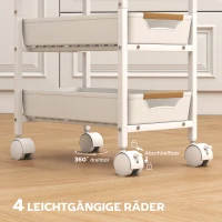 HOMCOM 5-laagse Keukentrolley, Houten Uiterlijk, Rolbaar, Metalen Frame, 4 Lades, Wit(m-5)