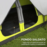 Outsunny Tenda da Campeggio 3 posti con 2 Spazi Separati, in Poliestere e Fibra di Vetro, 450x215Px180 cm, Verde(m-6)