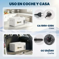 Outsunny Nevera Portátil Eléctrica 16,8L Refrigerador de Coche 12/24/220V -20℃ a +20 ℃ con Pantalla Luz LED 59x32x28 cm Blanco(m-5)