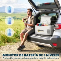 Outsunny Nevera Portátil Eléctrica 16,8L Refrigerador de Coche 12/24/220V -20℃ a +20 ℃ con Pantalla Luz LED 59x32x28 cm Blanco(m-6)