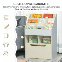 HOMCOM Kinderboekenrek met Lade en Vakken, 60 x 29,9 x 90 cm, Grijs(m-4)