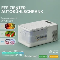 Outsunny 16,8 Liter campingkoelkast, auto-koelkast, koelbox met LED-weergave, AC- en DC-adapter, stille werking, Crèmewit(m-4)