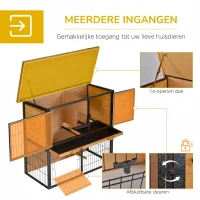 PawHut Konijnenhok verhoogde huisdierenhuisje kooi met afsluitbare deur hout-metaal lichtgeel 89,5 x 45 x 81 cm(m-5)
