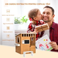 Outsunny Cabană de joacă pentru copii casă de grădină din lemn cu ușă și ferestre, banc, cutie poștală, tablou, de la 3 la 8 ani(m-6)