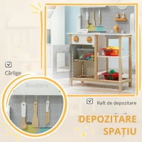 AIYAPLAY Bucătărie de jucărie cu accesorii, plită & cuptor, chiuvetă, ceas, rafturi, pentru 3-6 ani, Gri(m-4)