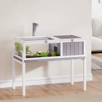 PawHut Wooden Tortoise House with Dual-Zone Habitat, Clear Panels, Openable Top, Metal Mesh, for Tortoises and Small Pets, Grey(m-10)