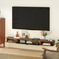 HOMCOM Móvel de TV Suspenso Móvel para TV até 190,5 cm Gaveta Basculante 2 Prateleiras 180x24x16 cm Nogueira(m-4)